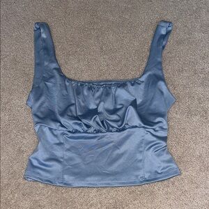 Live in the Moment Satin Crop Top in Steel Blue